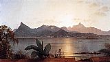 Martin Johnson Heade Canvas Paintings - Sunset, Harbor at Rio